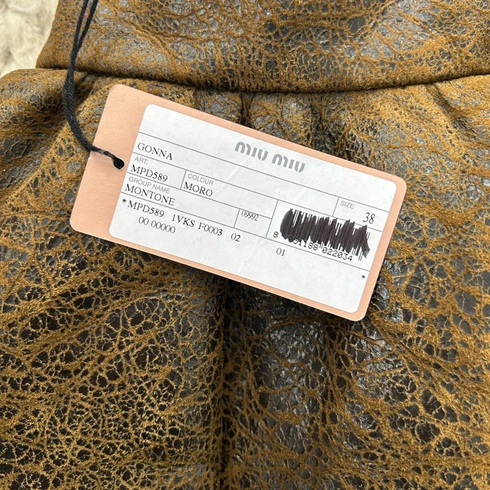 Miu Miu Brown Textured Leather & Sheep Skin Circle Skirt - Picture 6 of 15